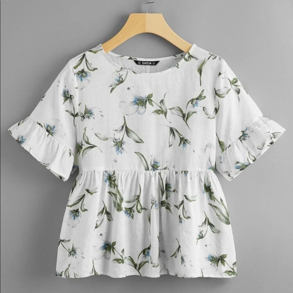 Ruffle Cuff Floral Peplum Top
